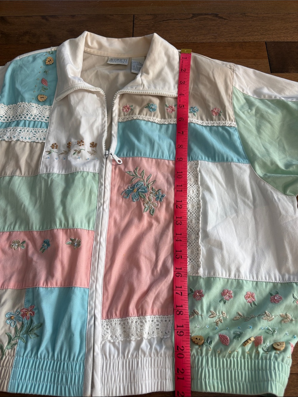 Vintage Pastel Patchwork Bomber Jacket in Pink, Mint, Blue & Cream - Cottagecore - Picture 11 of 13